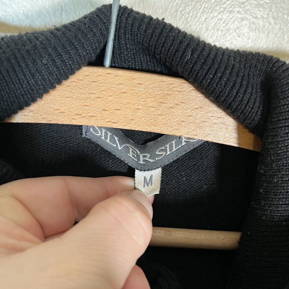 Silversilk Cardigan M Zip Up 3D Knit Toggle Retro Cosby Biggie Sweater Chunky - Picture 5 of 14